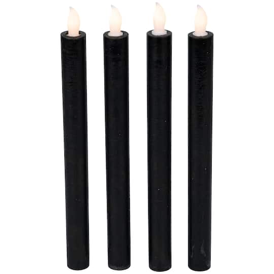 9.5" Solid Black LED Flickering Flameless Halloween Taper Candles, 4ct.